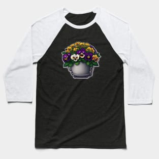 Pansy Flower Leaves Floral Illustration Vintage Baseball T-Shirt